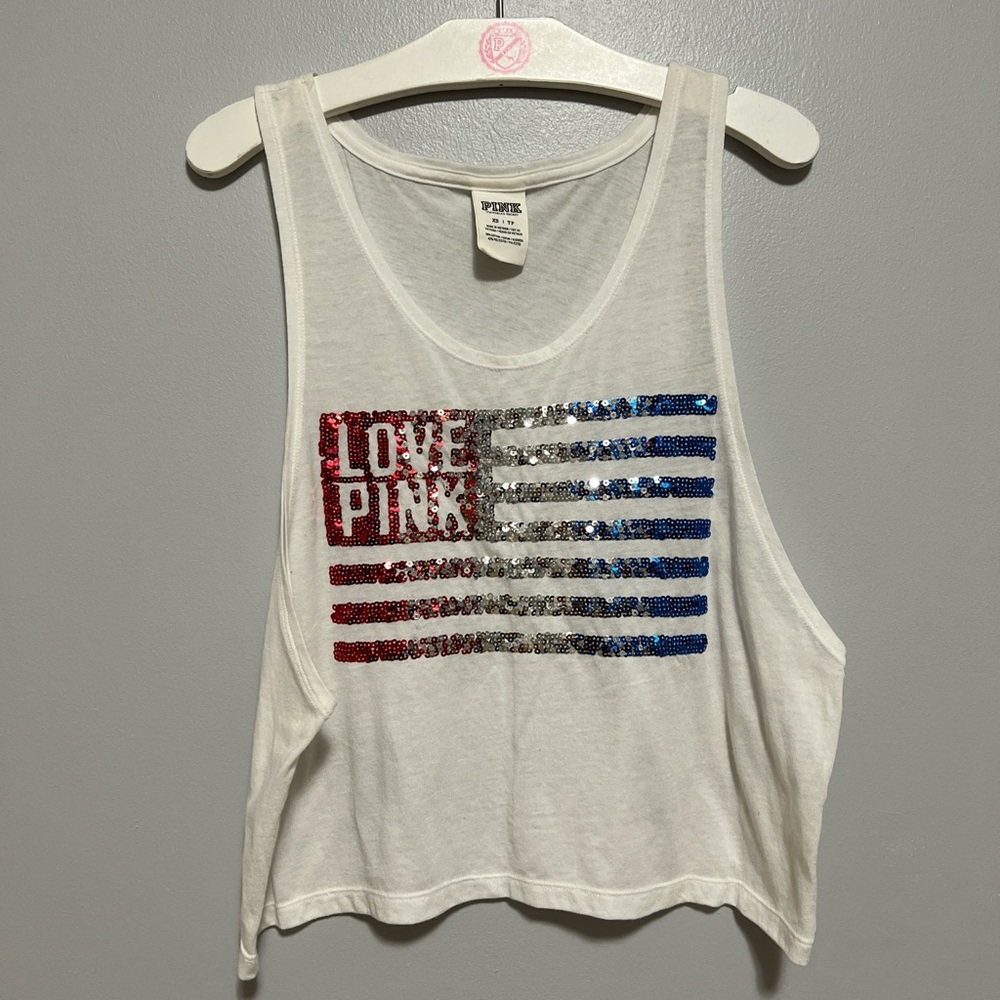 PINK VS sequins American flag tank top size XS
